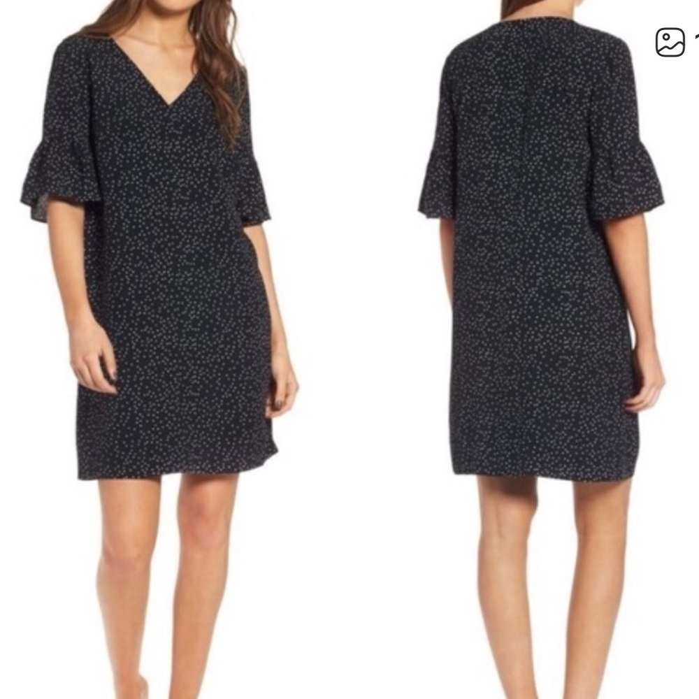 Madewell Black and White Polka Dot Ruffle Sleeve Mini Shift Dress Size 6